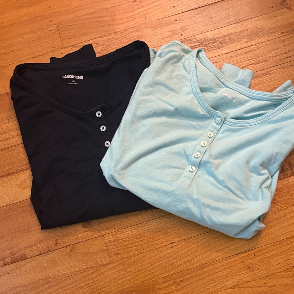 Lands' End Women's Long Sleeve Tees in Black and Light Blue
